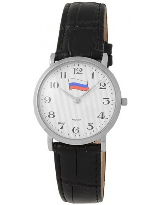 Слава Слава Патриот 1121269/300-2025  1121269/300-2025 кварцевые мужские часы белый циферблат, браслет кожаный — вид спереди